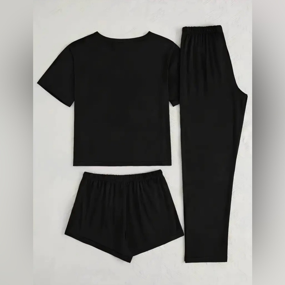 Women’s “Salty” 🧂 Black Graphic Pajama 3 Piece Set Size XL ~ NEW - Picture 5 of 13